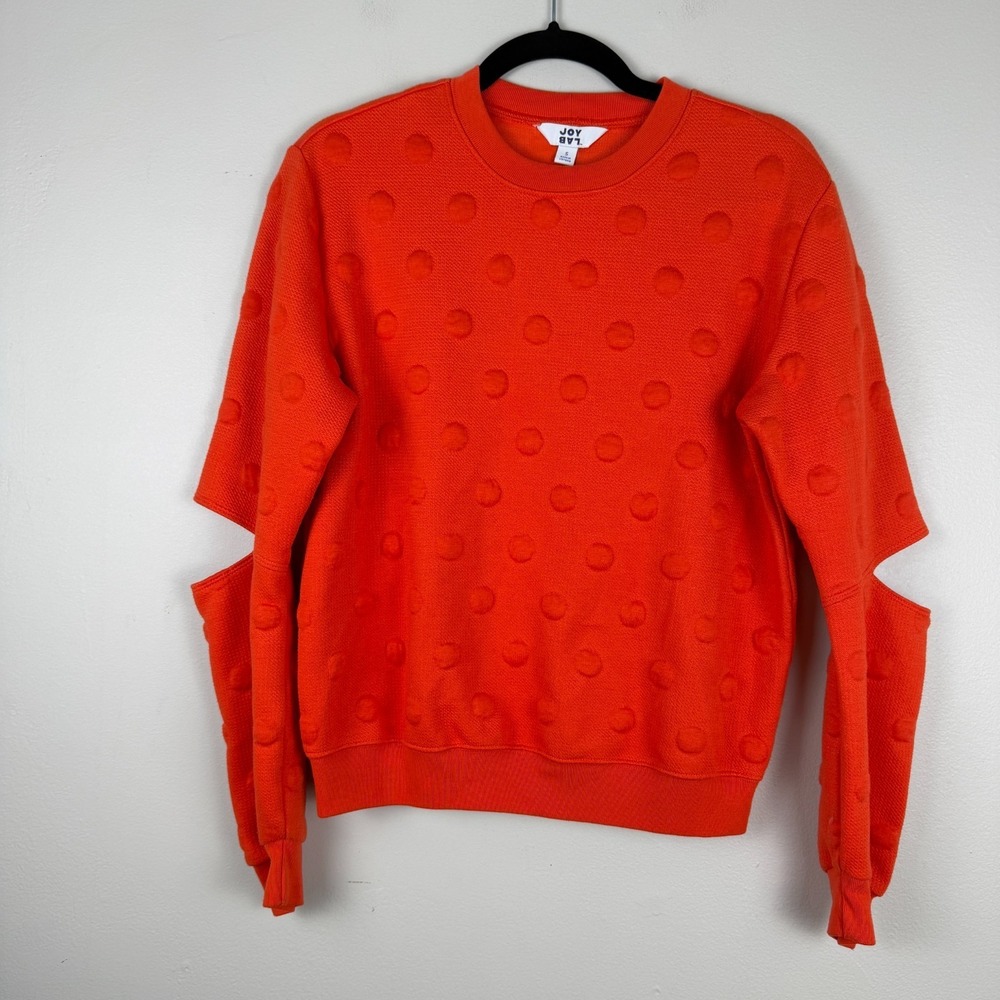 Joy Lab Sweatshirt Womens Small Orange Textured Polka Dot Cut-Out Elbow Crewneck - Picture 5 of 15